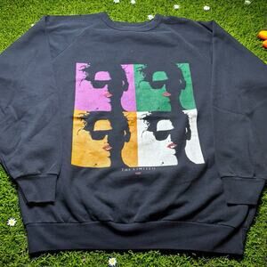 VINTAGE 80s The Limited Pop Art Model Crewneck Black Retro Sweatshirt Alore XL